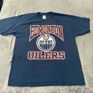 Y2K Oilers Edmonton T Shirt Hockey NHL Gildan Navy XL